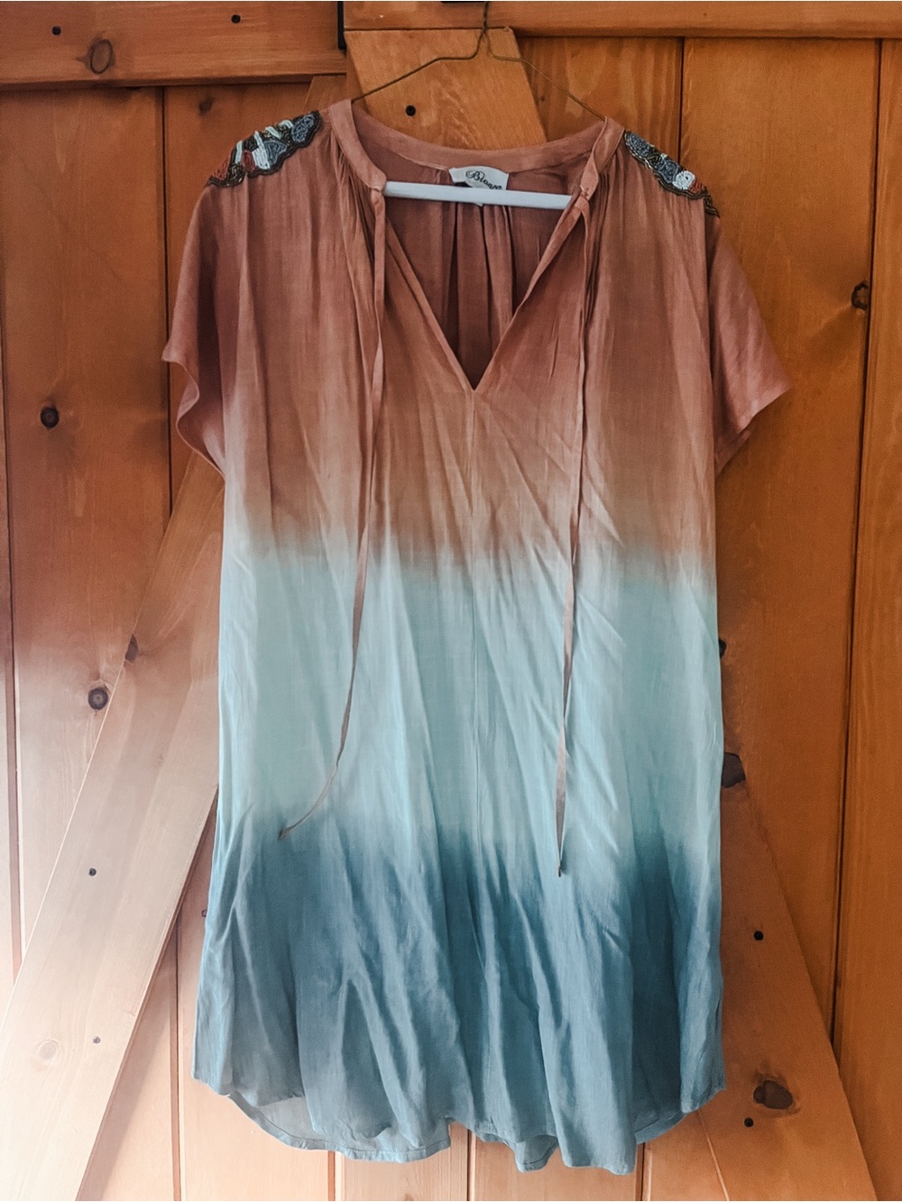 Bila Ombre Tie-Neck Tunic in Rust, Cream & Teal
